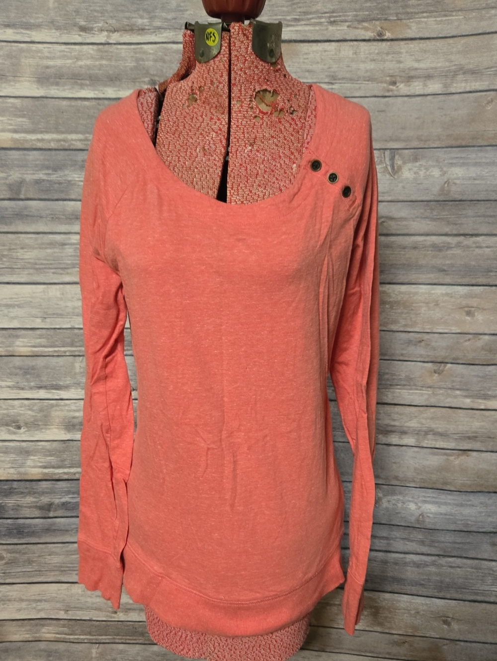 Banana Republic Coral Long Sleeve Scoop Neck Top with Shoulder Buttons